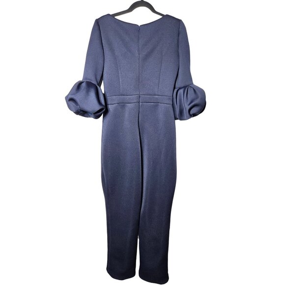 Jovani Womens Navy Blue Jumpsuit Size 10 Puff Sleeves Formal Elegant Stretch - Picture 2 of 11